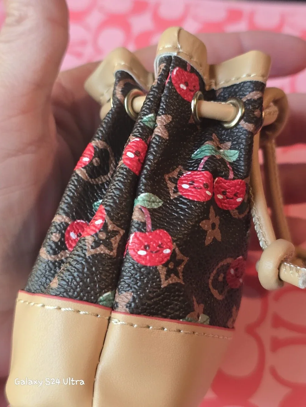 Cherry Decor Cinch Coin Pouch Bag Charm/ Keychain NEW
